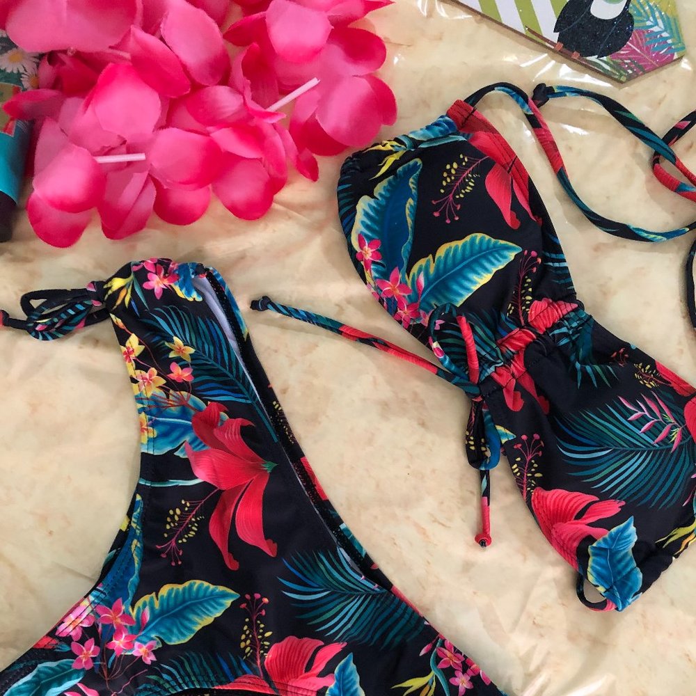 Black Floral Two-Piece Bikini